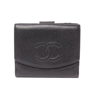 シャネル Wホック二つ折り財布 キャビアスキン ゴールド金具 10番台 レディース CHANEL 中古