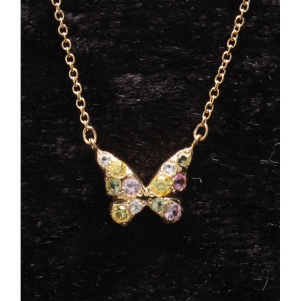 美品 スタージュエリー ネックレス バタフライモチーフ パピヨン K18 ペリドット サファイア レ...