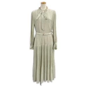 エステラケー プリーツ長袖ワンピース ドット柄 レディース SIZE