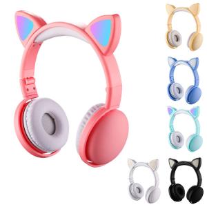 猫耳ヘッドホン 子供用 ヘッドホン Bluetooth5.0  LED付き ワイヤレス マイク内蔵 折り畳み式 音量制御聴力保護 コンパクト 柔軟 かわいい｜hugeled