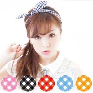 送料無料 うさ耳 カチューシャ ワイヤーカチューシャ リボン ギンガム