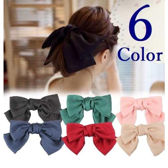 送料無料 シフォン リボン バレッタ 大き目 ヘアアクセ エレガント 幅広 蝶々結び ボリューミー ...