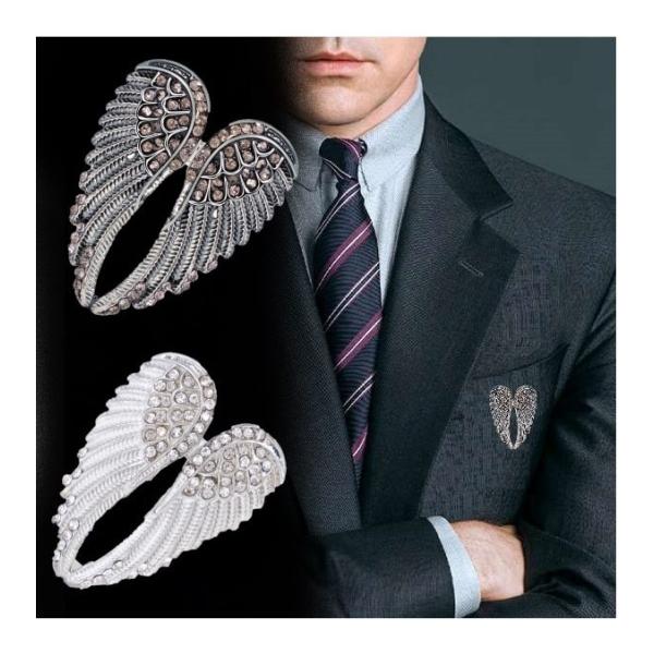 送料無料 ウィング ブローチ ピン ラインストーン ブローチ 羽 鳥 ブローピン フェザー メンズ ...