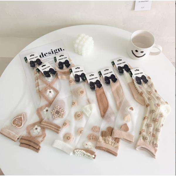 送料無料 シースルー靴下 ソックス スニーカーソックス ベージュ 靴下 レッグウェア 花  シアー素...