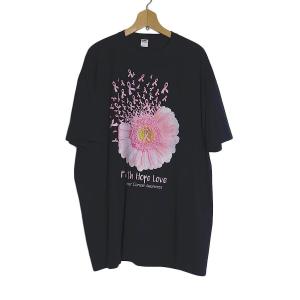 大きいサイズ Tシャツ 新品 ユニーク プリントTシャツ デッドストック ティーシャツ FRUIT OF THE LOOM 黒 2XL ピンクリボンの花｜hurugiyaretro
