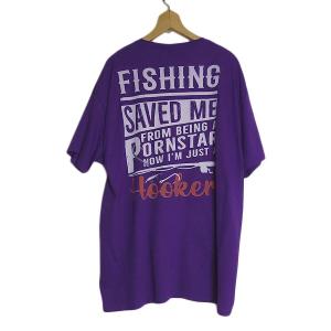 新品 ちょい訳あり バックプリントTシャツ メンズ ＸLサイズ FRUIT OF THE LOOM 紫 ティーシャツ FISHING｜hurugiyaretro