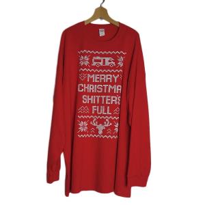 新品 大きいサイズ ロングスリーブ プリント Tシャツ デッドストック メンズ 5XL GILDAN 赤色 ティーシャツ MERRY CHRISTMAS SHITTER'S FULL｜hurugiyaretro