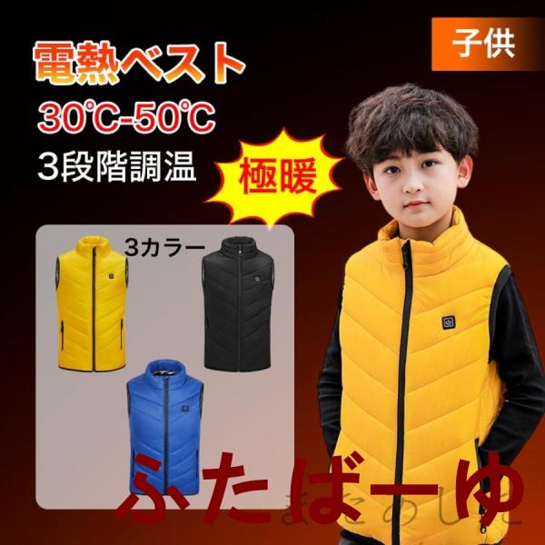 電熱ベスト 子供用 2箇所発熱 暖房ベスト 3段階温度調節 ヒーターベスト 秋 冬対策 防寒対策 電...