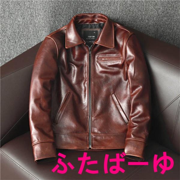 本革ジャケット レザージャケット メンズ 折り襟 牛革 バイクジャケット ライダースジャケット バイ...