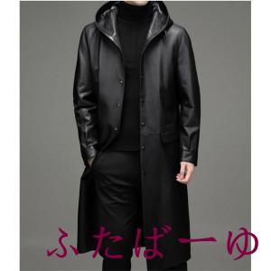 本革コート レザーコート 本革 トレンチコート 膝丈 牛革 フード付き