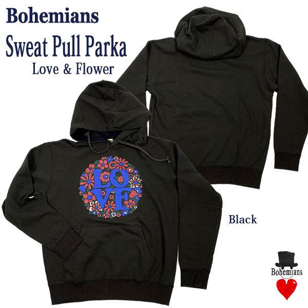 LOVE &amp; FLOWER SWEAT PULL PARKA BLACK ラブ フラワー プルパーカ...
