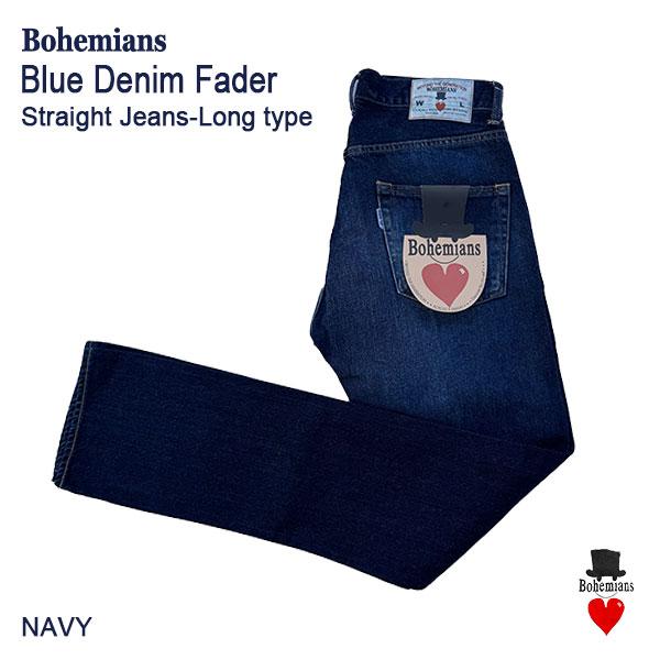 STRAIGHT JEANS LONG TYPE BLUE DENIM FADER NAVY ストレ...