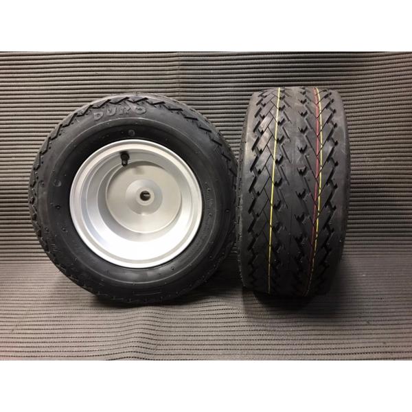 4ストブレーキドラム一体型アルミホイールタイヤ２本セット DURO 16.5/6.5-8・シルバー ...