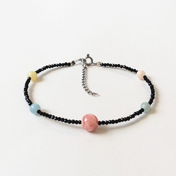 インカローズ　ミックスベリルパワーストーン　ブラックスピネル　黒尖晶石　プレスレット