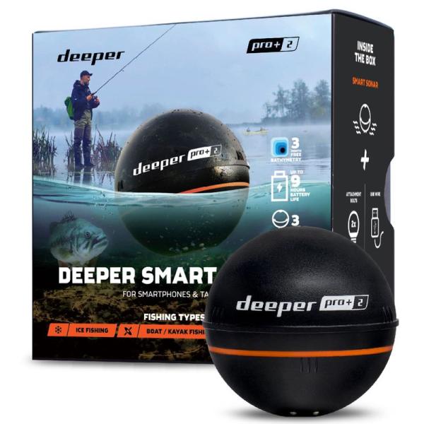 Deeper PRO+ 2.0 ワイヤレススマート魚群探知機、Wi-Fi接続、GPS内蔵、バッテ リ...