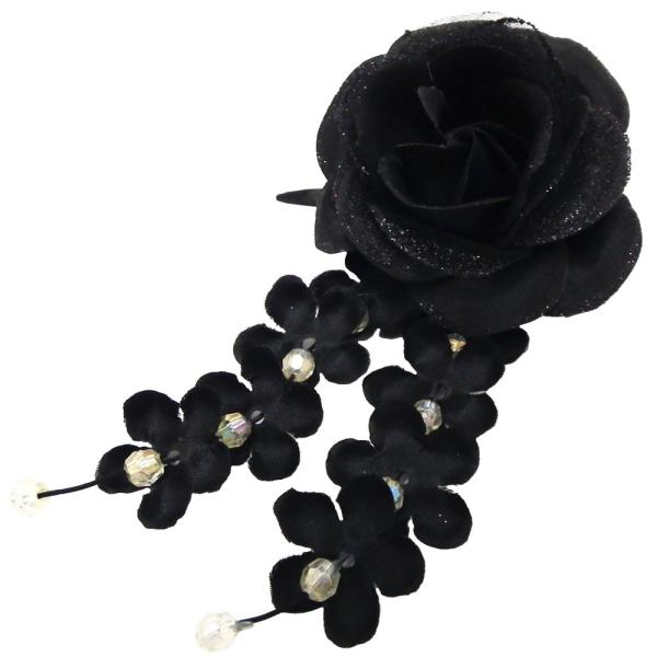 和風コサージュ 揺れる しだれ 小花飾り ラメ付き ブラック 7z-03 黒 レディース 卒業式 入...