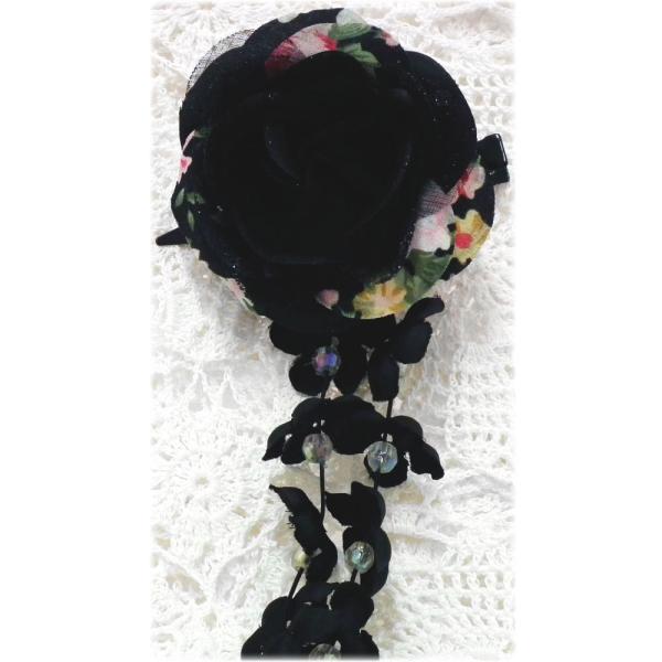 和風コサージュ 揺れる ふんわりラメ 花柄 しだれ小花飾り 黒 8b-04 レディース 卒業式 入学...