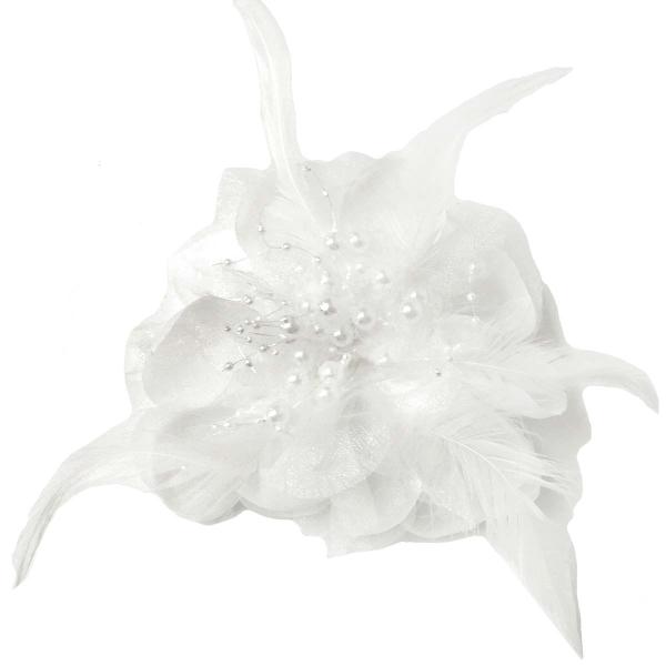 華やかコサージュ 大きめ オーガンジー 羽根飾り ホワイト 9e-01 レディース 卒業式 入学式 ...