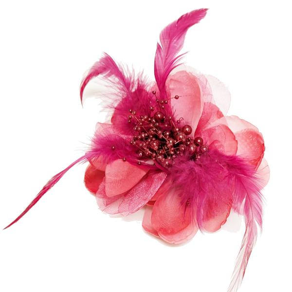 華やかコサージュ 大きめ オーガンジー 羽根飾り ピンク 9e-02 レディース 卒業式 入学式 結...