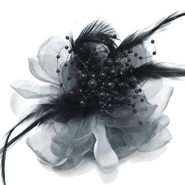 華やかコサージュ 大きめ オーガンジー 羽根飾り グレー 9e-04 レディース 卒業式 入学式 結...