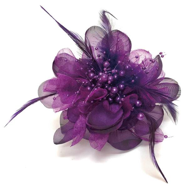 華やかコサージュ 大きめ オーガンジー 羽根飾り パープル 9e-06 レディース 卒業式 入学式 ...