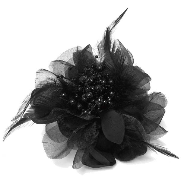 華やかコサージュ 大きめ オーガンジー 羽根飾り ブラック 9e-07 レディース 卒業式 入学式 ...