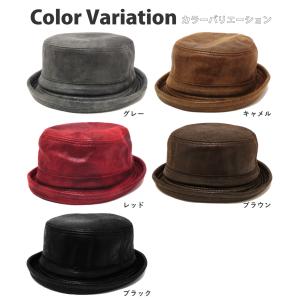 レザー調 ポークパイハット メンズ 帽子 秋冬...の詳細画像1