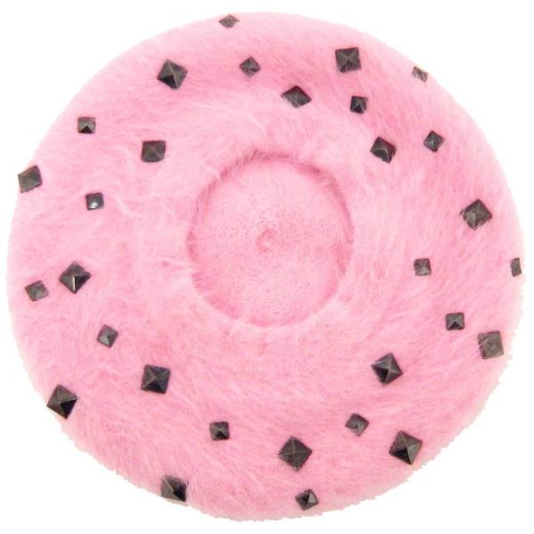 ニットベレー レディース 帽子 秋冬 パステルピンク ふわふわ モヘア アンゴラファー スクエアスタ...