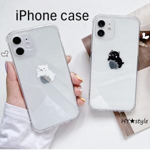白猫  黒猫  iPhone１4　ケース　ネコ　猫　ねこ　クリア　透明　アイフォンケース　iPhone SE2 SE3 スマホケース  シンプル　韓国　人気　かわいい｜hy-style