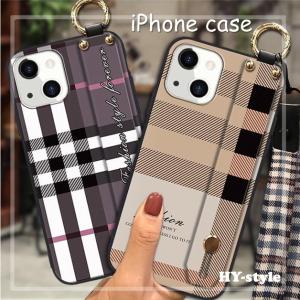 iPhone ハンド ベルト付き チェック 柄 iPhoneケース 17 16 15 14 Pro