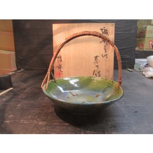 七代窯元大塩正人　赤膚焼　清水公照絵付茶碗　共箱　M1503 大塩昭山赤膚焼奈良絵茶碗 抹茶碗 茶道具 木箱 陶器 陶芸 作家