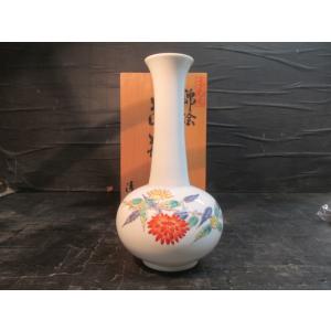 中村清六錦絵花草紋花瓶　花生　花入　花器　置物　共箱　陶器　陶芸　轆轤　作家　ろくろの名人　目立った...