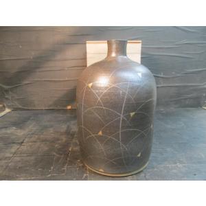 加藤舜陶 灰釉 彫文 壷 花瓶 花器 花入 花生 共箱 陶器 陶芸 作家