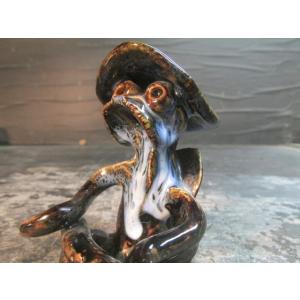 【珍品】時代物　織部焼　織部釉　河童(カッパ)の囲碁打　飾り物　オブジェ　置物 珍品】時代物 織部焼 織部釉 河童(カッパ)の囲碁打 飾り物