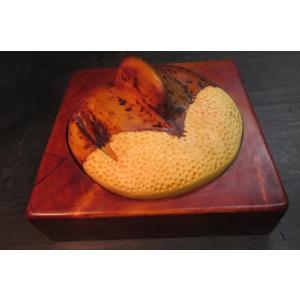 栃拭き漆ザクロ盛器 木の器 作家 木製漆器 くりもの 彫刻 木彫り 拭き