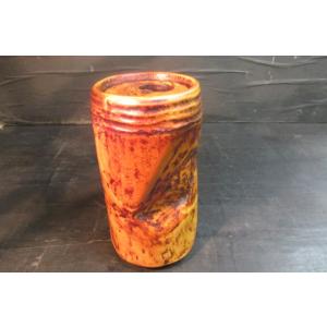 榧拭き漆ビール空き缶一輪ざし 木の花器 くりぬき 木の花瓶 木製