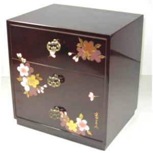 木製三段三つ引小物入れ　桜花　タンス 箪笥　 和食器｜hyakunote