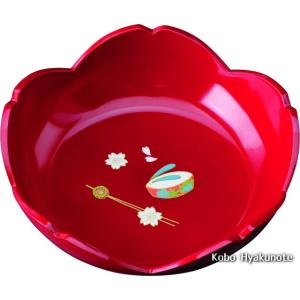 7.0桜菓子鉢 赤溜 花かがり｜hyakunote