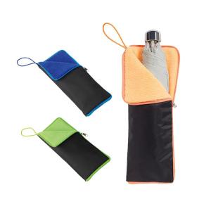 折りたたみ傘カバー 吸水 アンブレラケース 傘カバー マイクロファイバー 傘入れ 傘ケース チャック式 ストラップ付き ペットボトルホルダー タオル 吸水タオル