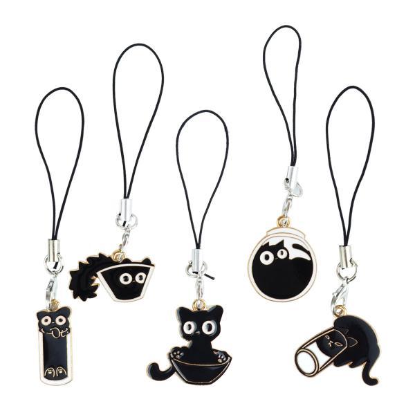 ストラップ キーホルダー 黒猫 黒ねこ 猫 5個セット かわいい 軽量 アニマル プレゼント