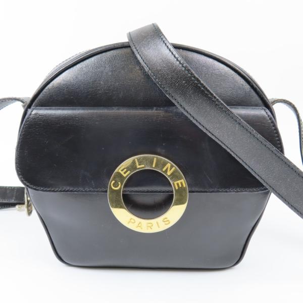 CELINE セリーヌ オールド サークルロゴ ヴィンテージ ショルダーバッグ レザー ブラック レ...