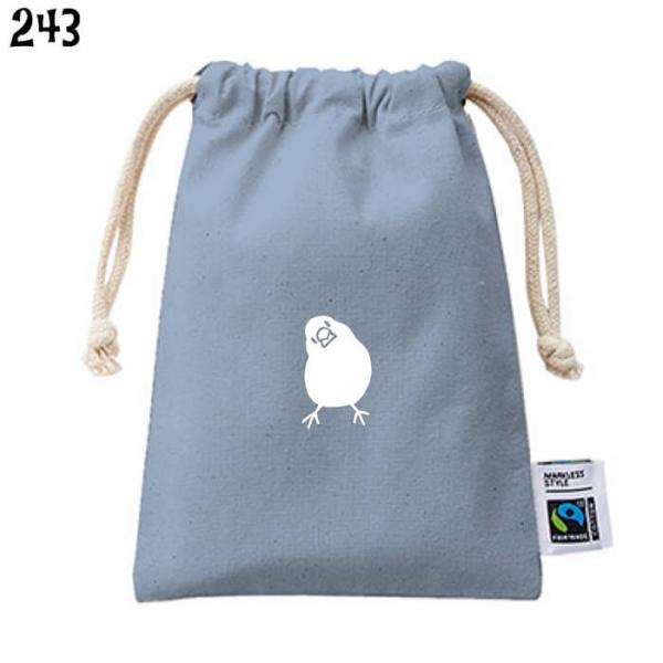 文鳥 巾着 フェアトレード コットン Sサイズ かしげる文鳥 モノクロバージョン 小物入れ 通勤 通...