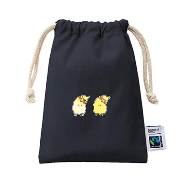 インコ 巾着 フェアトレード コットン Sサイズ かしげる2羽のオカメインコ 通勤 通学 旅行 バッ...