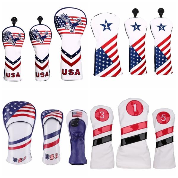 高級pu革 ドライバー/ウッド用 FW ヘッドカバー★3点セット★ 1番+3番+5番 セット カスタ...