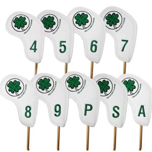 ゴルフアイアンカバー レザー 刺繍入り 防水 高級感 4番〜9番 AW PW SW  9枚 セット 番手付き クローバー模様