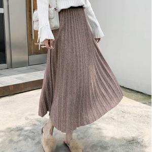プリーツスカート レディース ウエストゴム ミディアム丈スカート ラメ入り aラインスカート