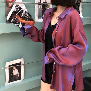 サテン ブラウス ロングシャツ レディース トップス 光沢 長袖 カーディガン レトロデザイン