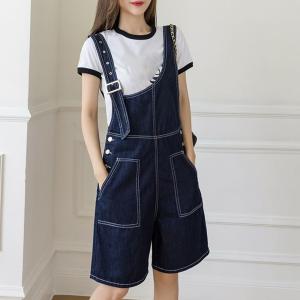 サロペットデニム カジュアル 無地 デニムパンツ ゆったり ショーパンサロペット 体型カバー オーバーオール