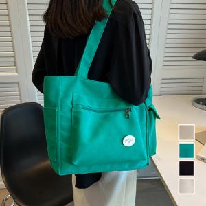 キャンバストートバッグ 肩掛けバッグ 大容量 サイドポケット付き マザーズバッグ シンプル