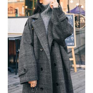 中綿 チェスターコート レディース グレンチェックコート秋冬 カジュアルきれいめ オーバーサイズ